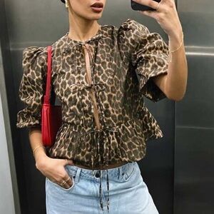 ASOS Peplum Tie Top in Leopard